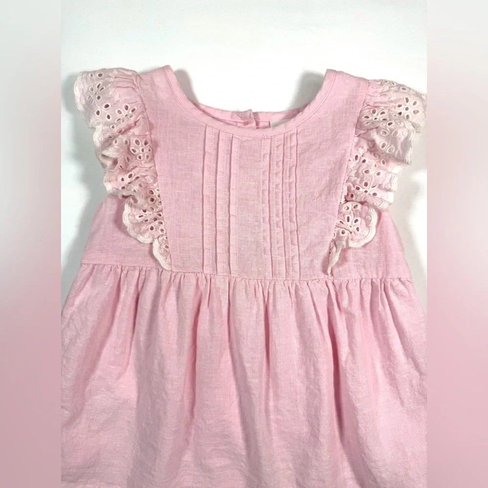 GYMBOREE‎ Girls’ Pink Flutter Sleeve Eyelet Lace Linen Blend Blouse Size 6